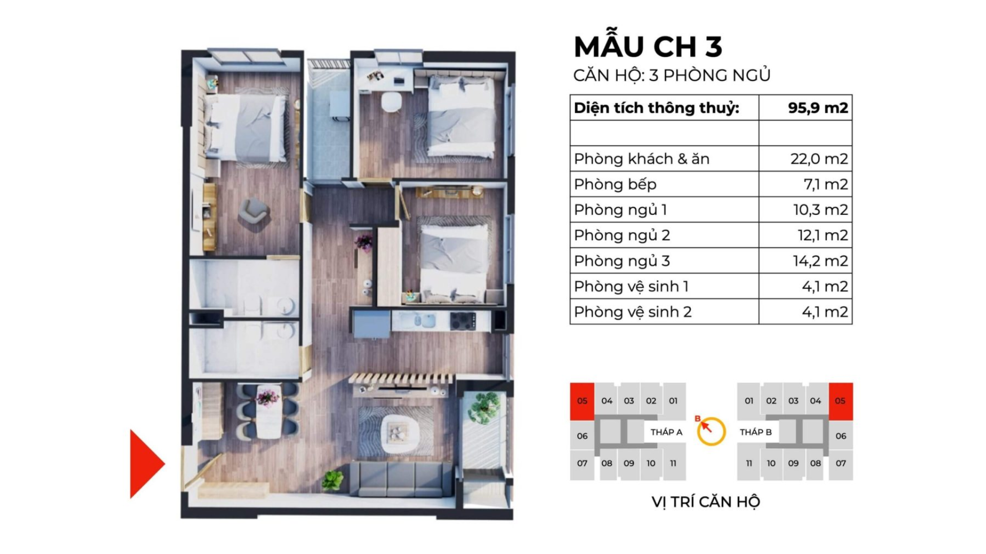 CH3-Thiết kế căn hộ 3 ngủ tại chung cư The Charm