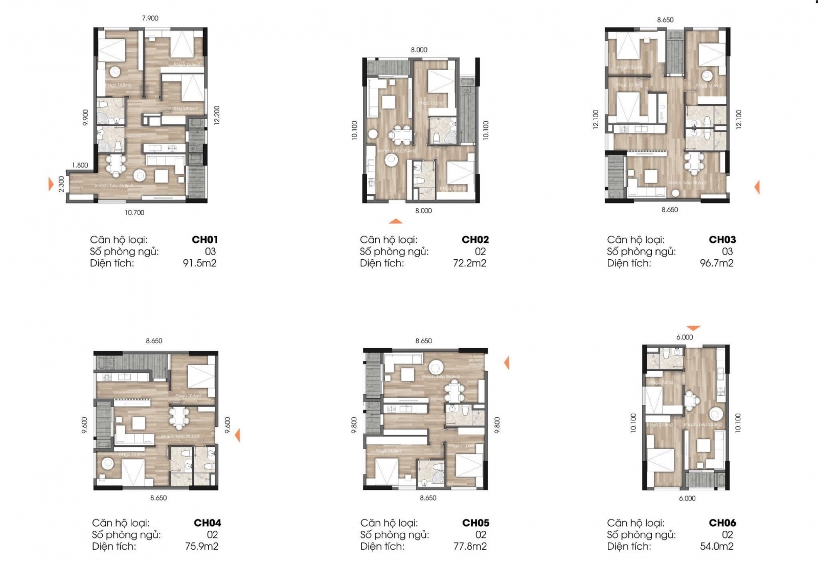 Bản thiết kê 6 loại căn hộ chung cư The Charm